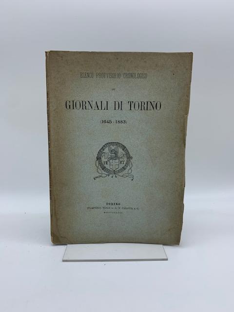 Elenco provvisorio cronologico dei Giornali di Torino (1645-1883) - Antonio Manno - copertina