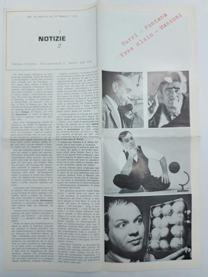 Burri, Fontana, Yves Klein, Manzoni dal 24 aprile al 30 maggio 1968. Notizie 1/2, Torino, Via Assietta - Marisa Volpi - copertina