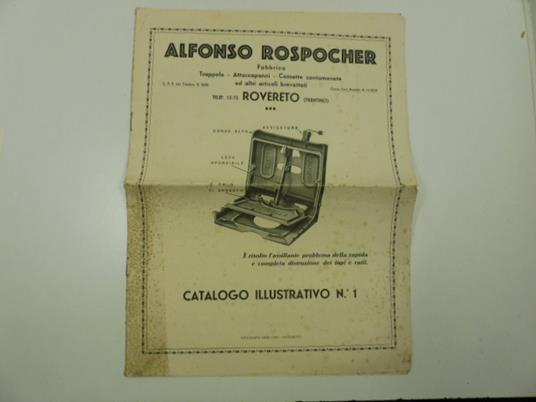 Alfonso Rospocher fabbrica trappole, attaccapanni, cassette contamonete ed altri articoli brevettati. Rovereto. Catalogo illustrativo n. 1 - copertina