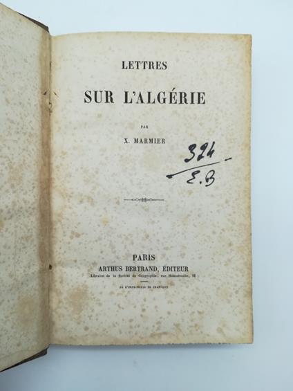 Lettres sur l'Algerie - Xavier Marmier - copertina