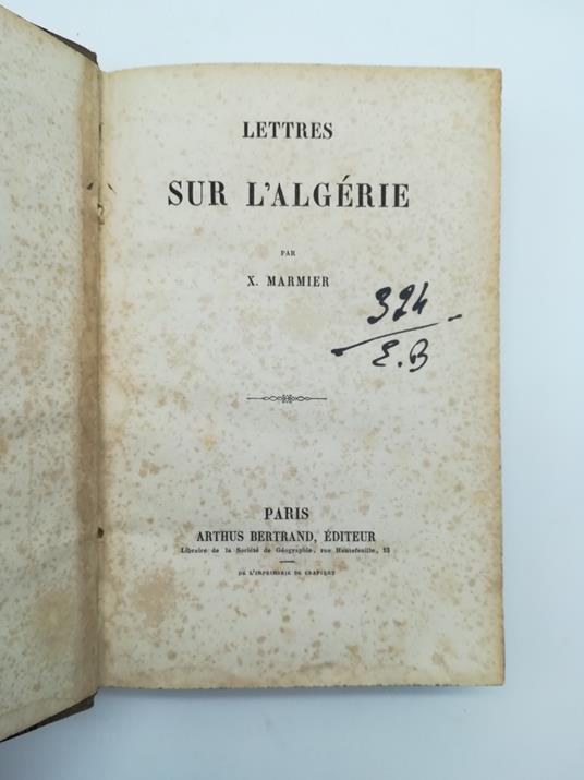 Lettres sur l'Algerie - Xavier Marmier - copertina