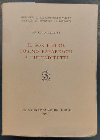 Il sor Pietro, Cosimo Papareschi e tuttaditutti - Antonio Baldini - copertina