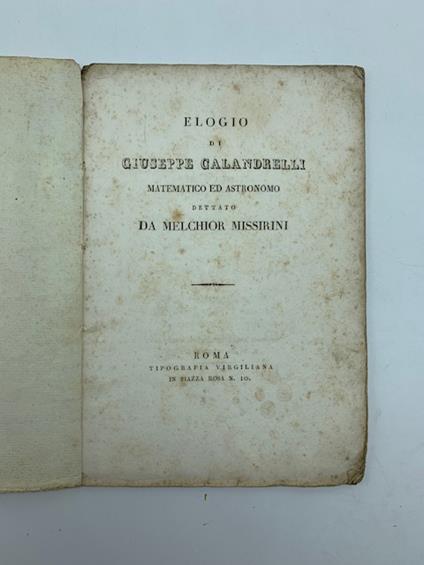 Elogio di Giuseppe Calandrelli matematico ed astronomo - Melchiorre Missirini - copertina