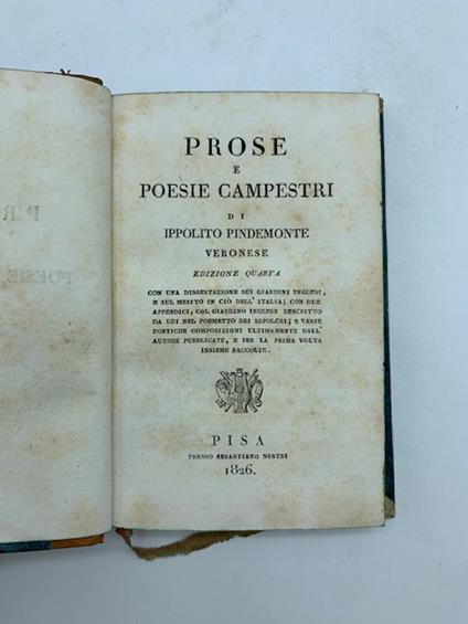 Prose e poesie campestri Edizione quarta - Ippolito Pindemonte - copertina