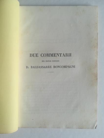 Due commentarii del Signor Principe D. Baldassarre Boncompagni - copertina