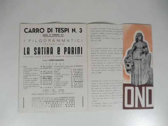 PNF. Il teatro deve essere destinato al popolo. Pieghevole della Commedia La satura e Parini di Paolo Ferrari - copertina