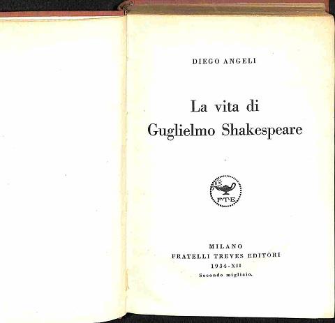 La vita di Gugliemo Shakespeare - Diego Angeli - copertina