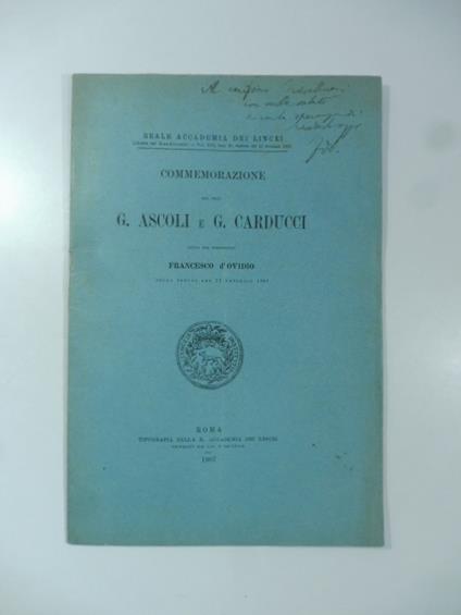 Commemorazione dei soci G. Ascoli e G. Carducci - Francesco D'Ovidio - copertina