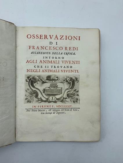 Osservazioni...intorno agli animali viventi che si trovano negli animali viventi - Francesco Redi - copertina