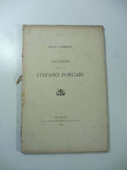Documenti relativi a Stefano Porcari - Oreste Tommasini - copertina