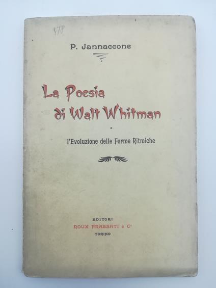 La poesia di Walt Whitman e l'evoluzione delle forme ritmiche - Pasquale Jannaccone - copertina