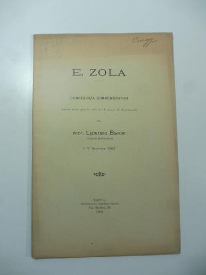 E. Zola. Conferenza commemorativa - Leonardo Bianchi - copertina