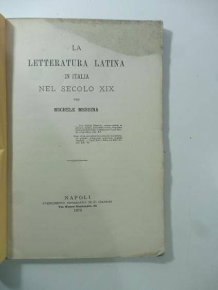 La letteratura latina in Italia nel secolo XIX - Michele Messina - copertina