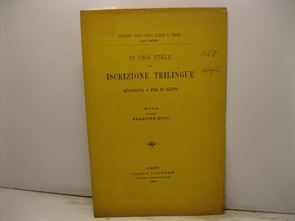 Di una stele con iscrizione trilingue rinvenuta a File in Egitto - Serafino Ricci - copertina