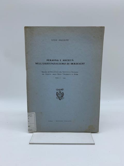 Persona e societa' nell'esistenzialismo di Berdiaeff - Luigi Bagolini - copertina