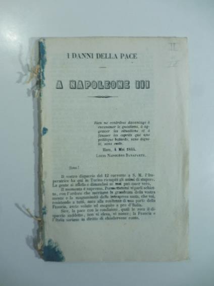 I danni della pace. A Napoleone III - Benedetto Castiglia - copertina