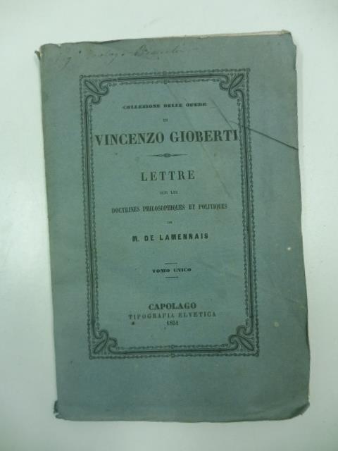 Lettre sur les doctrines philosophiques et politiques de M. De Lamennais - Vincenzo Gioberti - copertina
