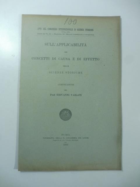 Sull'applicabilita' dei concetti di causa e di effetto nelle scienze storiche. Comunicazione - Giovanni Vailati - copertina