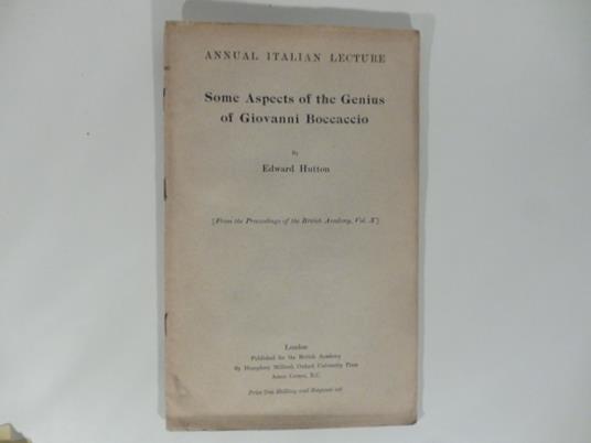 Some Aspects of the Genius of Giovanni Boccaccio - Edward Hutton - copertina