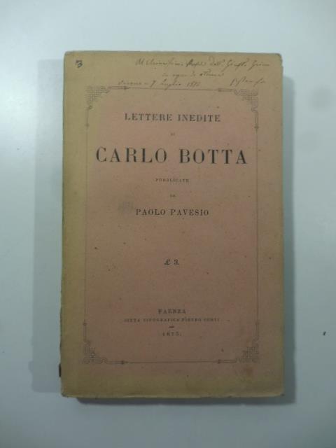 Lettere inedite pubblicate da Paolo Pavesio - Carlo Botta - copertina