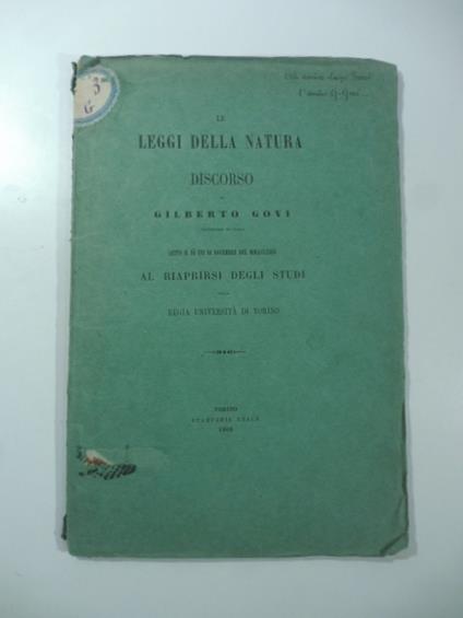 Le leggi della natura. Discorso - Gilberto Govi - copertina