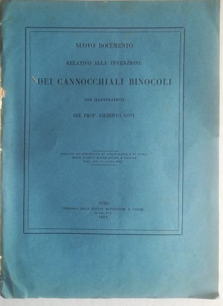 Nuovo documento relativo alla invenzione dei cannocchiali binocoli con illustrazioni - Gilberto Govi - copertina