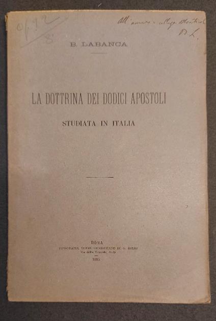 La dottrina dei dodici apostoli studiata in Italia - Baldassarre Labanca - copertina