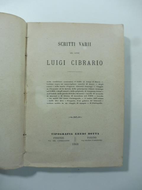 Scritti varii - Luigi Cibrario - copertina