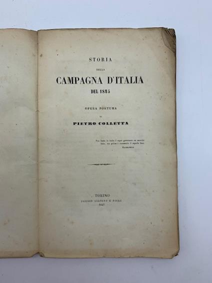 Storia della campagna d'Italia del 1815. Opera postuma - Pietro Colletta - copertina