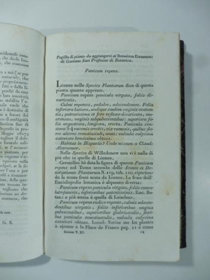 Pugillo di piante da aggiungersi al Botanicon etruscum di G. Savi...(Stralcio da: Nuovo giornale de' letterati. N. 36. 1827) - Gaetano Savi - copertina