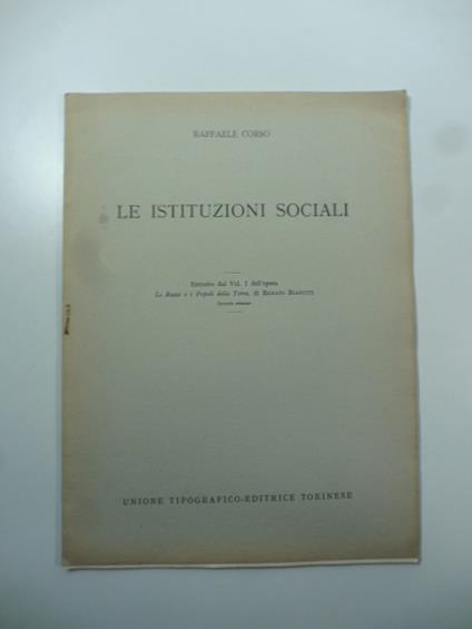 Le istituzioni sociali - Raffaele Corso - copertina