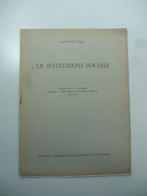 Le istituzioni sociali - Raffaele Corso - copertina