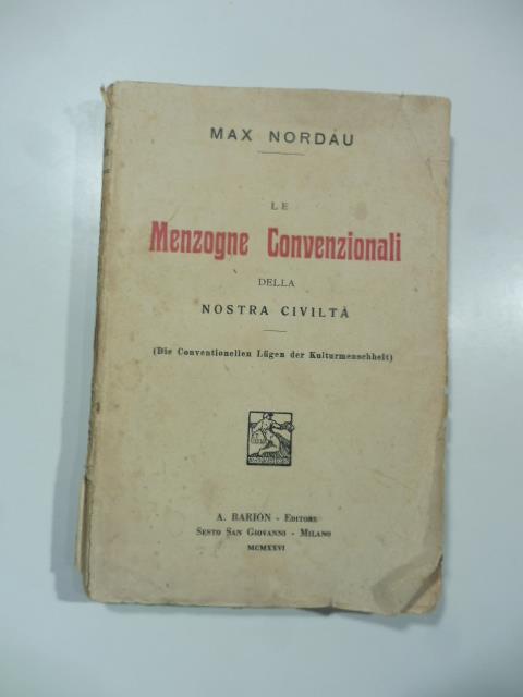 Menzogne Convenzionali della nostra civilta' - Max Nordau - copertina