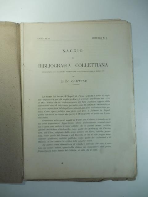 Saggio di bibliografia collettiana presentato all'Accademia Pontaniana nella tornata del 19 marzo 1916 - Nino Cortese - copertina