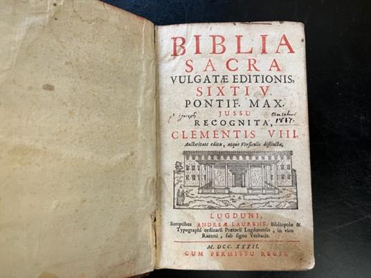 Biblia sacra vulgatae editionis Sixti V Pontif. max jussu recognita Clementis VIII auctoritate edita - copertina