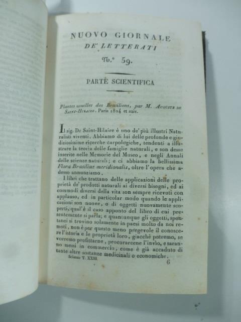 Plantes usuelles des brasiliens par M. Auguste de Saint Hilaire. Paris. 1824. (Stralcio da: Nuovo giornale de' letterati. N. 59. N. 60. 1831) - copertina