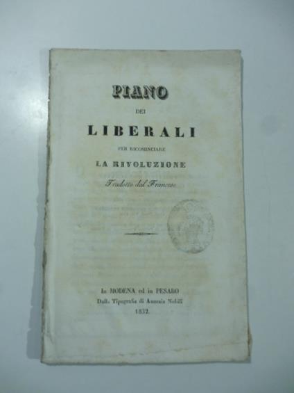 Piano dei liberali per ricominciare la rivoluzione tradotto dal francese - copertina