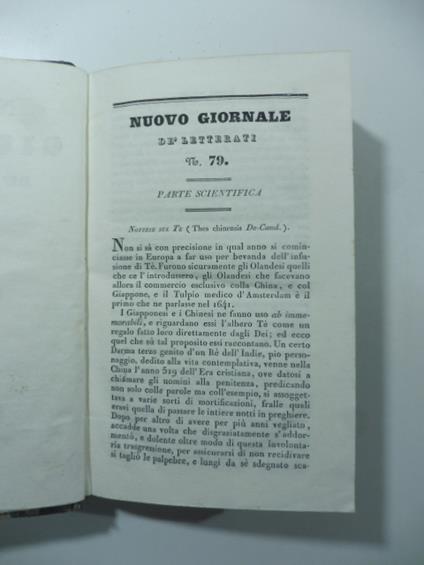 Notizie sul Te (Thea chinensis. De. Cand.). Stralcio da: Nuovo giornale de' letterati. N. 79. 1835 - copertina