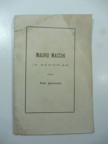 Mauro Macchi. In memoriam 1881. Primo anniversario - copertina