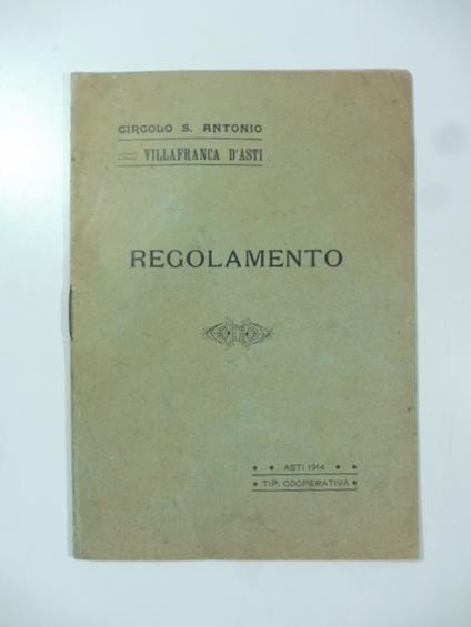 Circolo S. Antonio Villafranca d'Asti. Regolamento - copertina