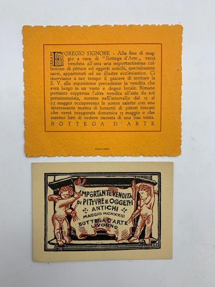 Importante vendita di pitture e oggetti antichi, maggio 1923, Bottega d'arte, Livorno (pieghevole d'invito) - copertina