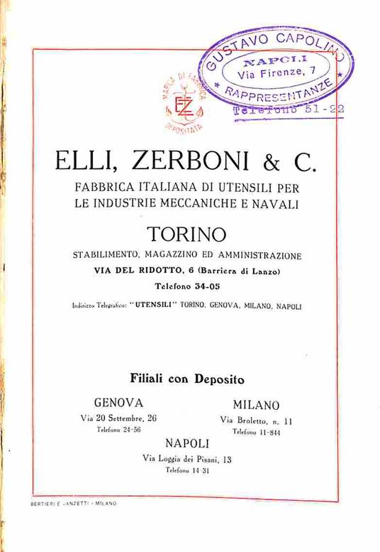 Elli, Zerboni & C., Torino. Fabbrica italiana di utensili per le industrie meccaniche e navali. Catalogo utensili da taglio - copertina