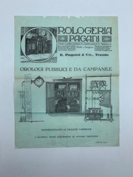 Orologeria Pagani. Orologi pubblici e da campanile, Trento (Foglio pubblicitario) - copertina