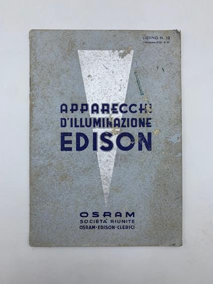 Apparecchi d'illuminazione Edison. Osram. Societa' riunite Osram Edison (Catalogo) - copertina
