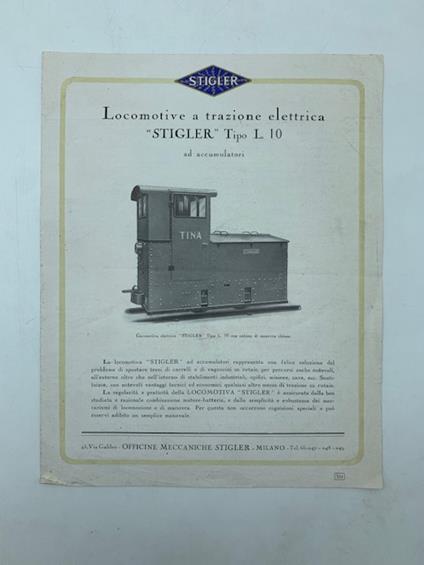 Locomotive a trazione elettrica Stigler tipo L.10 (pieghevole pubblicitario) - copertina