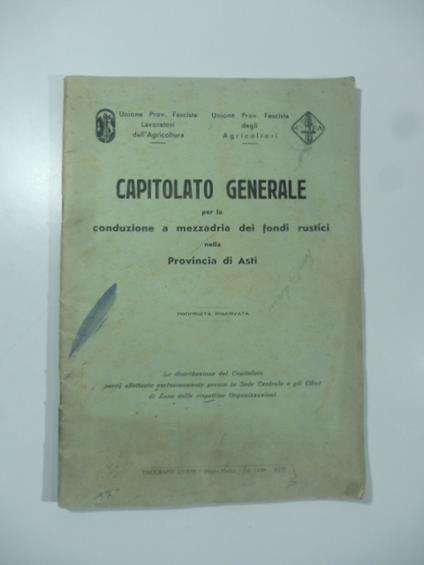 Capitolato generale per la conduzione a mezzadria dei fondi rustici nella provincia di Asti - copertina