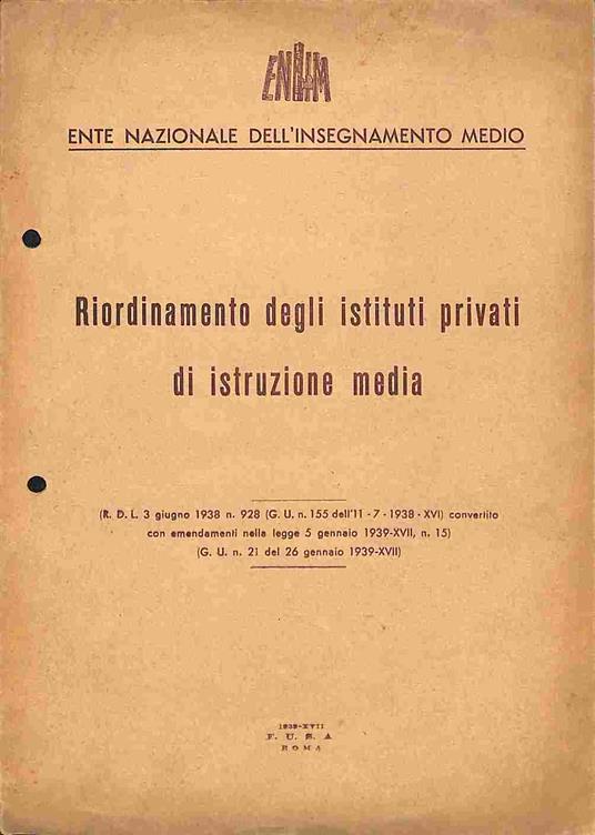 Riordinamento degli istituti privati di istruzione media - copertina