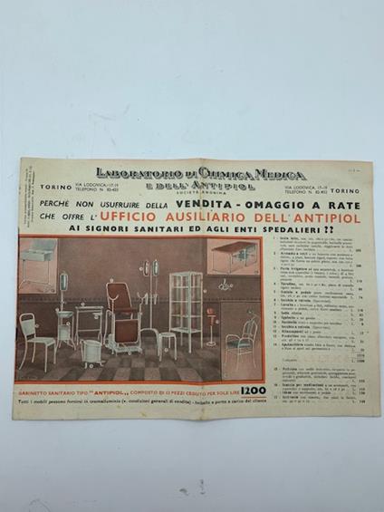 Laboratorio di chimica medica e dell'Antipiol. Torino (Catalogo di mobili in ferro ospedali e studi medici) - copertina