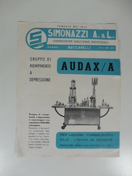 Simonazzi A. & L. Costruzioni meccaniche industriali. Foglio pubblicitario - copertina