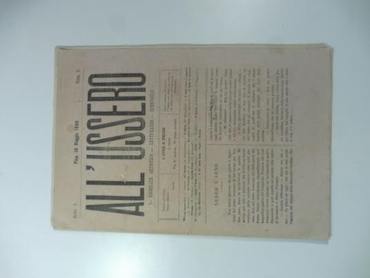 All'ussero. Giornale artistico letterario bimensile. Pisa, nn. 2 e 3, maggio e giugno 1880 - copertina